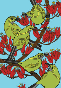 Bellbird in Flax Flowers