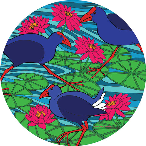 Outdoor Art - Pukeko on WaterLillies